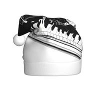 KFRXXZQB Cappelli natalizi in peluche per adulti con stampa di note musicali bianche nere - Cappelli di Babbo Natale festivi per adulti - Incontri natalizi leggeri e confortevoli, feste e celebrazioni