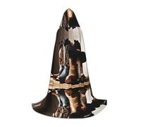 KFRXXZQB Cappello da cowboy nero con stivali occidentali - Mantello con cappuccio per giovani - Mantello stampato regolabile per eventi di Halloween, teatro scolastico e costumi L