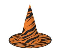 KFRXXZQB Cappello di Halloween con stampa leopardata tigre arancione, copertura completa, copricapo da strega ripiegabile per festival, feste e feste 2 pezzi