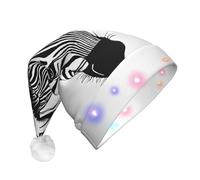 KFRXXZQB Cappello di Natale in peluche con stampa astratta con zebra animale, per adulti, con luci a LED, per feste, eventi, design morbido e lavabile, per feste, riunioni di famiglia.