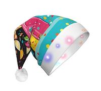KFRXXZQB Cappello di Natale in peluche con stampa Happy Birthday Big Cake - Cappello di Babbo Natale con luci a LED per feste eventi, design morbido e lavabile per feste di famiglia