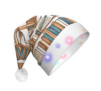 KFRXXZQB Collezione di scaffali per libri e scala, cappello di Natale in peluche per adulti, con luci a LED, cappello di Babbo Natale illuminato, per feste, eventi, design morbido e lavabile per feste