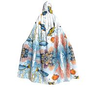 KFRXXZQB Colorato pesce nel mare -Stampa Adulti Halloween Mantello con cappuccio - Stampa completa Gotico Mantello per Festival, eventi Larp & feste a tema con tessuto lavabile in lavatrice