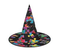 KFRXXZQB Consapevolezza dell'autismo pezzi puzzle cuore -stampa copertura completa Halloween cappello - copricapo da strega ripiegabile per festival, larp e feste 1 PC