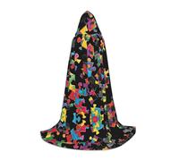 KFRXXZQB Consapevolezza dell'autismo Puzzle Pieces Heart -Print Youth Capo con cappuccio - Mantello stampato regolabile per eventi di Halloween, teatro scolastico e costumi M