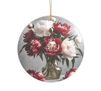 KFRXXZQB fiore di peonia - Ciondolo in acrilico con cordino dorato - Ornamento personalizzabile ad alta trasparenza per decorazioni natalizie e matrimoni.