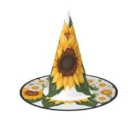 KFRXXZQB Girasoli gialli e fiori bianchi - Cappello di Halloween a copertura completa - Copricapo da strega ripiegabile per festival, larp e feste, 2 pezzi
