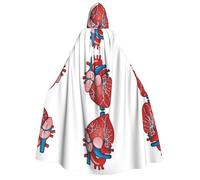 KFRXXZQB Grafico a forma di cuore con anatomia umana, mantello per Halloween per adulti, con cappuccio, mantello gotico con stampa completa per festival, eventi e feste a tema, con tessuto lavabile in