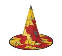 KFRXXZQB Graziosi fiori di papavero - Cappello di Halloween a copertura completa - Copricapo da strega ripiegabile per festival, larp e feste 1 pezzo