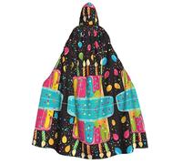 KFRXXZQB Happy Birthday Big Cake - Mantello per Halloween per adulti, con cappuccio, stampa completa, mantello gotico per festival, eventi e feste a tema, con tessuto lavabile in lavatrice