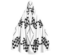 KFRXXZQB Mantello con cappuccio per Halloween con stampa a scacchi, colore bianco e nero, mantello gotico per festival, eventi e feste a tema, con tessuto lavabile in lavatrice