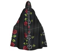 KFRXXZQB Rose nere gotiche - Mantello per Halloween per adulti con cappuccio - Mantello gotico con stampa completa per festival, eventi Larp e feste a tema, con tessuto lavabile in lavatrice