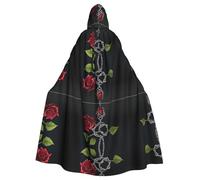 KFRXXZQB Rose nere gotiche - Mantello per Halloween per adulti, con stampa, mantello regolabile con cappuccio per feste, eventi gotici e festival, lavabile in lavatrice