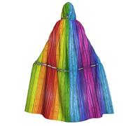 KFRXXZQB Sfondo in legno colorato arcobaleno - Mantello per Halloween per adulti con cappuccio - Mantello gotico con stampa completa per festival, eventi Larp e feste a tema con tessuto lavabile in