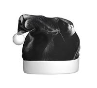 KFRXXZQB Simpatico cane carlino nero - Cappelli di Natale in peluche per adulti - Cappelli di Babbo Natale festivi per adulti - Incontri natalizi leggeri e confortevoli, feste e celebrazioni.