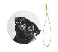 KFRXXZQB Simpatico cane carlino nero - Ciondoli rotondi in alluminio con stampa su entrambi i lati, cordino dorato sottile da 0,8 mm per Natale., 8cm, Alumide