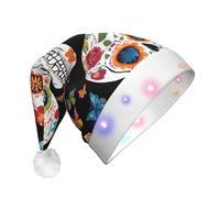 KFRXXZQB Sugar Skulls - Cappello natalizio in peluche per adulti, con luci a LED, per feste, eventi, design morbido e lavabile, per feste, riunioni di famiglia, celebrazioni