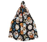 KFRXXZQB Sugar Skulls - Mantello per Halloween per adulti, regolabile, con cappuccio, per feste, eventi gotici e festival, lavabile in lavatrice