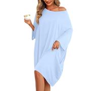 KFUBUO Camicie da notte taglie forti per le donne camicie da notte oversize in bambù maglietta da notte maniche corte stampa indumenti da notte con tasca, Blu Chiaro, taglia unica