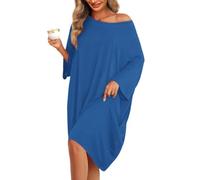 KFUBUO Camicie da notte taglie forti per le donne camicie da notte oversize in bambù maglietta da notte maniche corte stampa indumenti da notte con tasca, Blu pavone, oversized