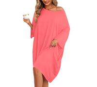 KFUBUO Camicie da notte taglie forti per le donne camicie da notte oversize in bambù maglietta da notte maniche corte stampa indumenti da notte con tasca, Rosa corallo, oversized