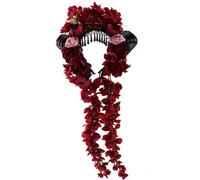 [Kfwfuaee] Cerchietto per capelli in corno di Halloween con fiore oversize per feste in costume da strega per spettacoli dal vivo