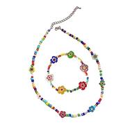 [Kfwfuaee] Collana di medicina colorata con perline di fiori catena lavicle in pietra preziosa fatta a mano carina catena di perle di pietre preziose per le donne, フリーサイズ, Come descritto nella