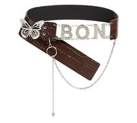 Kfwfuaee Decorativo 2000 Lettera Catena Vita Strass Frizzante Cintura PU Accessorio In Pelle Per Le Donne Moda Elegante Floreale Fantasia Cintura Per Gonne, Caff, Taglia unica