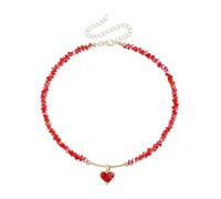 Kfwfuaee Elegante collana con simbolo dell'amore, con cristalli e delicate perle di vetro, ideale per l'uso quotidiano, ciondolo a forma di cuore in lega, Taglia unica, come descritto, come descritto