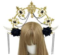 Kfwfuaee Halos Crowns Lolitas Marys Dee Fascia da donna Cosplay Halloween Costume Dee Copricapo Golden Crowns Diadres Halloween Costume copricapo copricapo