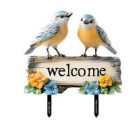 Kfwfuaee Placche di saluto per uccelli, resistenti alle intemperie, ornamento da giardino, con semplice installazione del pavimento, per i patios, mostra l'uccello creativo segno di benvenuto