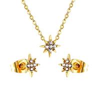[Kfwfuaee] Set di gioielli con ciondolo a forma di stella a 8 punte, collana e orecchini in acciaio inox e pietra bianca, accessori fatti a mano