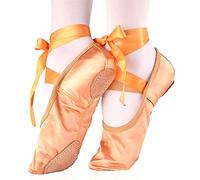 KFXYSM Scarpette Danza, Scarpe Danza Classica Bambina 1 Paia di Bambini per Bambini e Adulti Ragazze Balletto Scarpe da Ballo Satinato Ginnastica Appartamenti spaccati Suola con Nastro(Orange,36)
