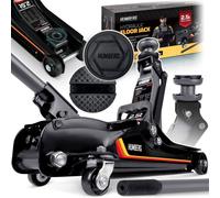 Humberg Cric idraulico per auto, a basso profilo, 2,5T, 80-360 mm, 2 cuscinetti in gomma, colore nero