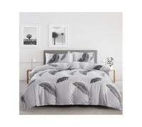 Kg2bVw9dP Set copripiumino Grey Feather Print Reversible Duvet Cover with Pillowcases 2/3 Pieces Modern Soft Comforter Set Set biancheria da letto(EU Single(135x200cm))