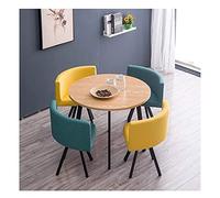 KG7HQRP Casa cucina ristorante occidentale pasticceria hotel moderno semplicità 90 cm tavolo rotondo 4 sedie in tessuto ufficio sala riunioni (colore: 2 blu 2 giallo)
