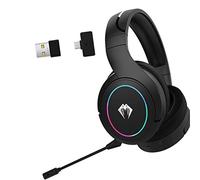 KG7HQRP Cuffie da gioco stereo ricaricabili con un pulsante muto isolamento acustico cuscinetti morbidi cuffie con cancellazione del rumore per PC adattatore da USB a tipo C - nero/bianco (nero)