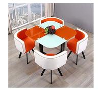 KG7HQRP Moderna casa sala da pranzo 5 pezzi rotondo tempo libero vintage PU sedia imbottita schienale bar lounge ufficio hotel (colore: arancione)