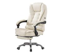 KG7HQRP Sedia da ufficio con braccioli, in pelle PU, reclinabile, con poggiapiedi + massaggio USB, colore: bianco