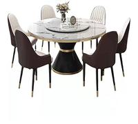 KG7HQRP Set di 7 pezzi tavolo da pranzo rotondo con 1 tavolo da pranzo e 6 sedie, in marmo bianco, tavolo rotondo da 119 cm