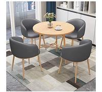 KG7HQRP Tavoli e sedie da ristorante in pelle PU sedia club lounge area 1 tavolo e 4 sedie 80 cm tavolo rotondo in legno massello (colore: giallo) (grigio scuro)