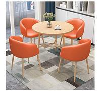 KG7HQRP Tavoli e sedie da ristorante in pelle PU sedia club lounge area 1 tavolo e 4 sedie 80 cm tavolo rotondo in legno massello (colore: giallo) (arancione)