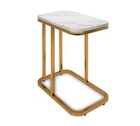 KG7HQRP Tavolo da soggiorno a forma di C, tavolino da caffè in metallo, comodino in legno massello-50 x 30 x 58 cm (colore: nero) (bianco)