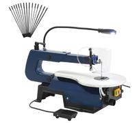 KGCRYUWED Sega da traforo con pedale e luce LED, 125 W | Regolabile in modo variabile, tavolo di lavoro di precisione in alluminio, include 60 lame per sega