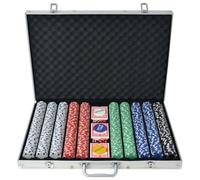 KGCRYUWED Set da poker con 1.000 fiches e valigetta in alluminio, accessori | Chip laser da 11,5 g, con pulsante Dealer, 3 mazzi di carte, 6 dadi