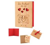 KGDUYC 1 Pcs Biglietto di Nozze in Legno, 15x11 cm, Forme Cuore, Bambu Scrivibile, per San Valentino, Anniversari, Inviti.