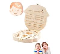 KGDUYC 1 pezzo scatola di legno per la conservazione dei denti, scatola di dentiere per bambini per il regalo di compleanno o battesimo, include pinzette e storia della fatina dei denti