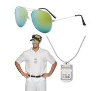 KGDUYC 2 PCS Aviatori Costume da Pilota da Uomo Donne dell'Esercito Militare Solider Costume con Occhiali da Sole e Medaglietta, Targhette per Carnival Halloween Party Dress UP,Cosplay de piloto