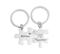 KGDUYC 2 pezzi unisex coppia portachiavi in acciaio inox ciondolo Jigsaw argento inciso “Better Together” regalo di San Valentino
