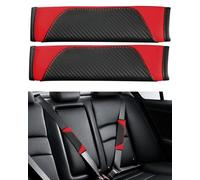 KGDUYC 2Pcs Protezione per Cintura di Sicurezza Auto, Spallina Universale in Pelle in Fibra di Carbonio per Adulti e Bambini, Protezione per Cintura di Sicurezza Morbida E Confortevole-Rosso